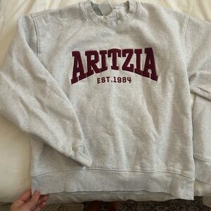 Aritzia Light Gray Crewneck Sweater with Maroon Logo